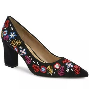 GUNMETAL Pearl2 Womens Black Embroidered Floral Heel Pumps Shoes‎ Leather Size 8